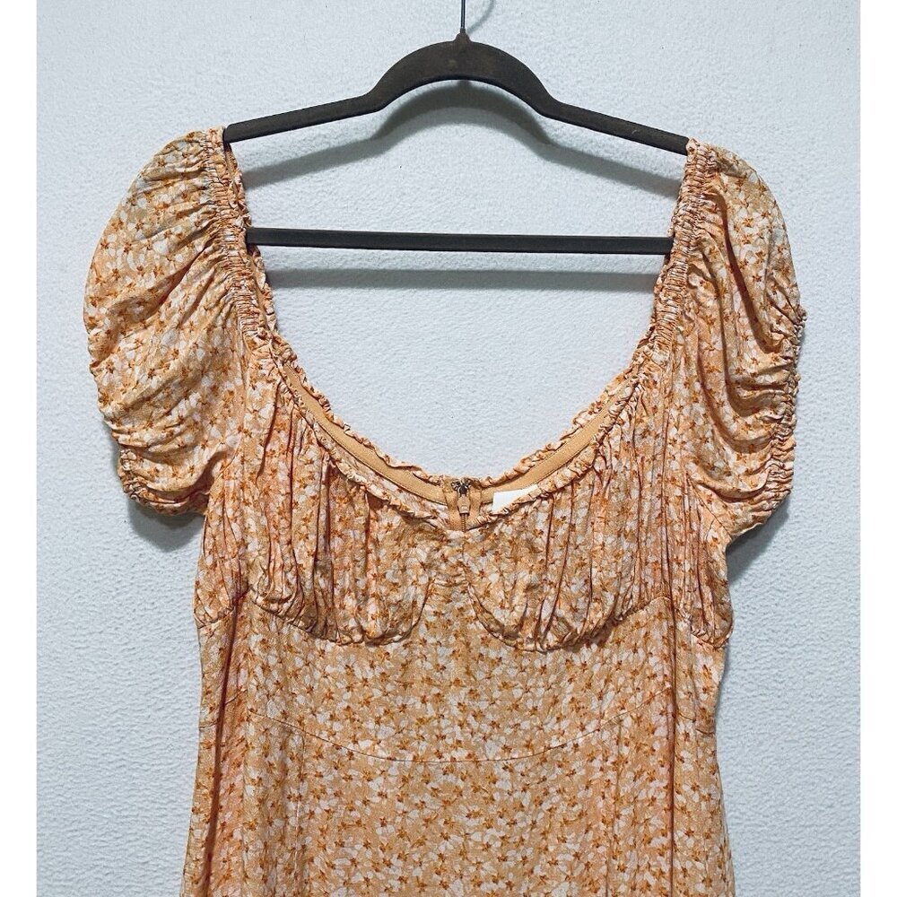 H and M Dress Womens XL Orange Ditzy Floral Ruffle Milkmaid Coquette Feminine - Picture 3 of 6